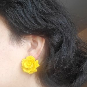 Large Yellow Rose Earrings